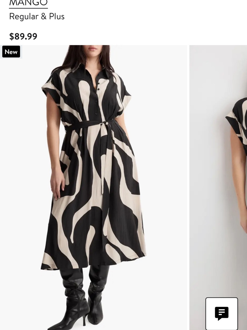 Mango Black and Cream Zebra-Print Midi Shirt Dress